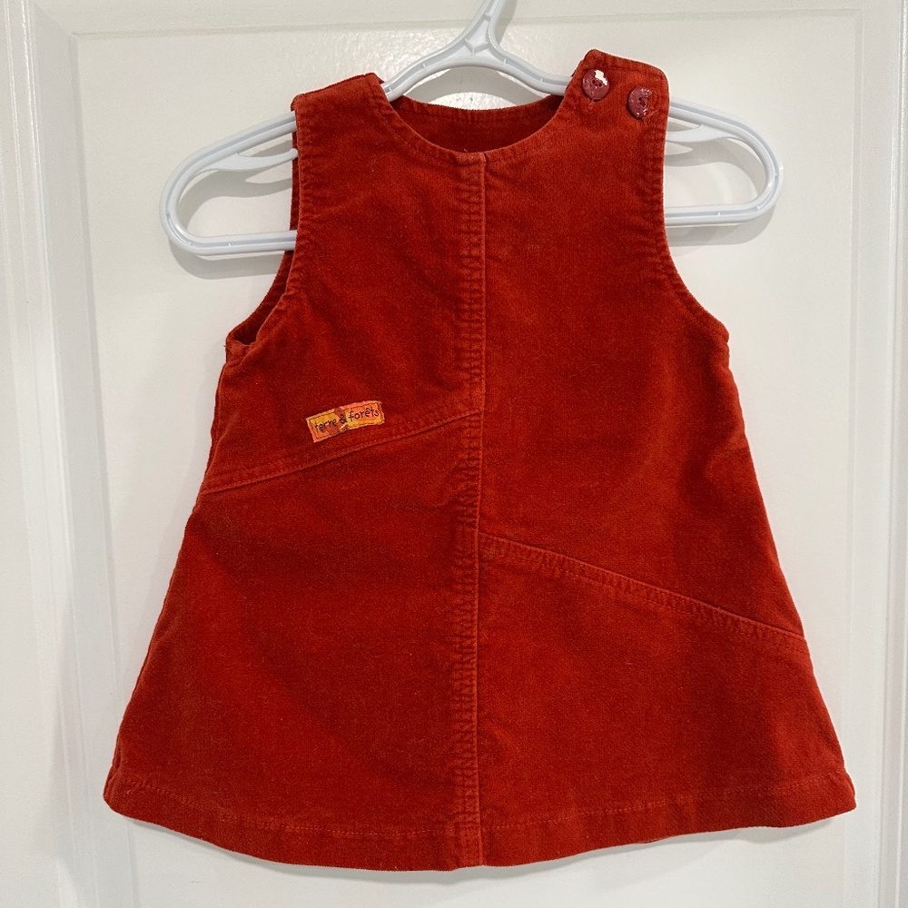 Vintage Absorba  Rust Red Orange Colour Corduroy Infant Dress Size 1 Year